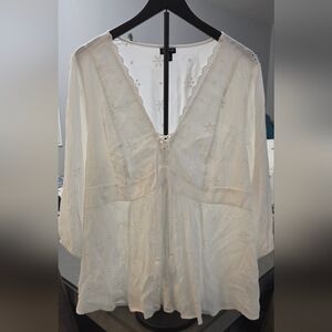 Torrid White Eyelet Babydoll Top with Tie Detail